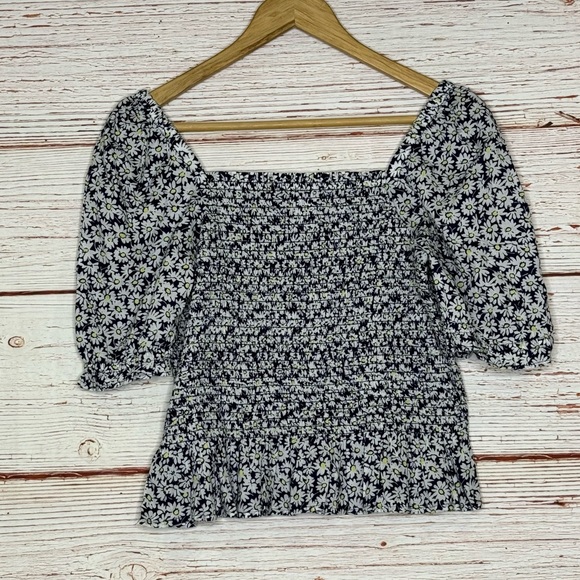 J Crew Factory Floral Print Puff Sleeve Smocked Peplum Top Sz S - Picture 8 of 12